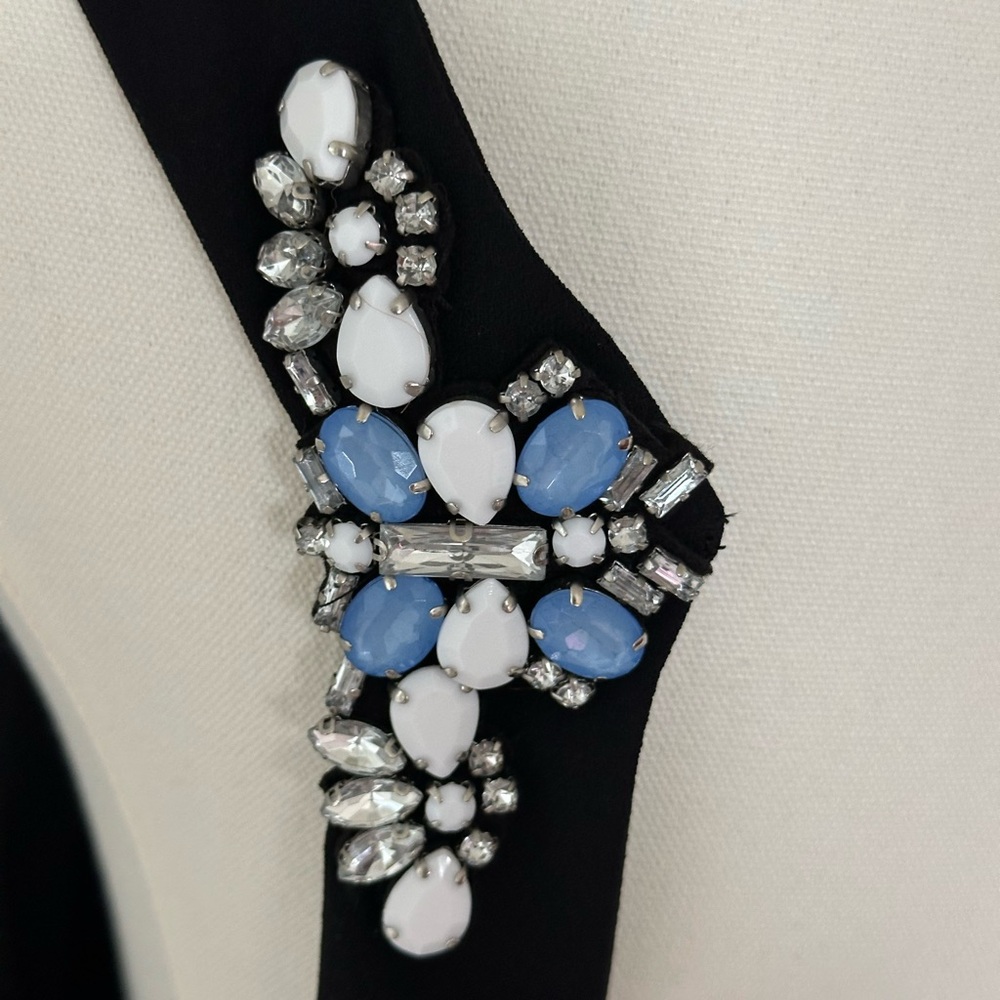 Chic Zara Black Backless Mini Dress with Blue and White Embellishments-L - Picture 4 of 12